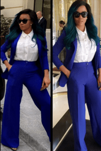 Toke Makinwa Is Gorgeous In Wana Sambo blue pant-suit