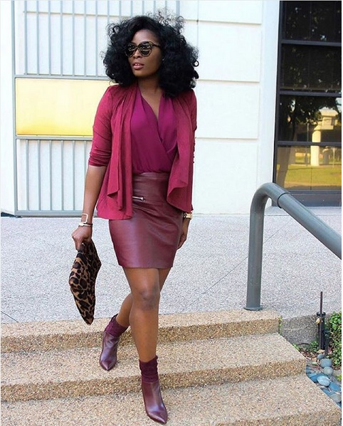 Head-to-toe burgundy outfits