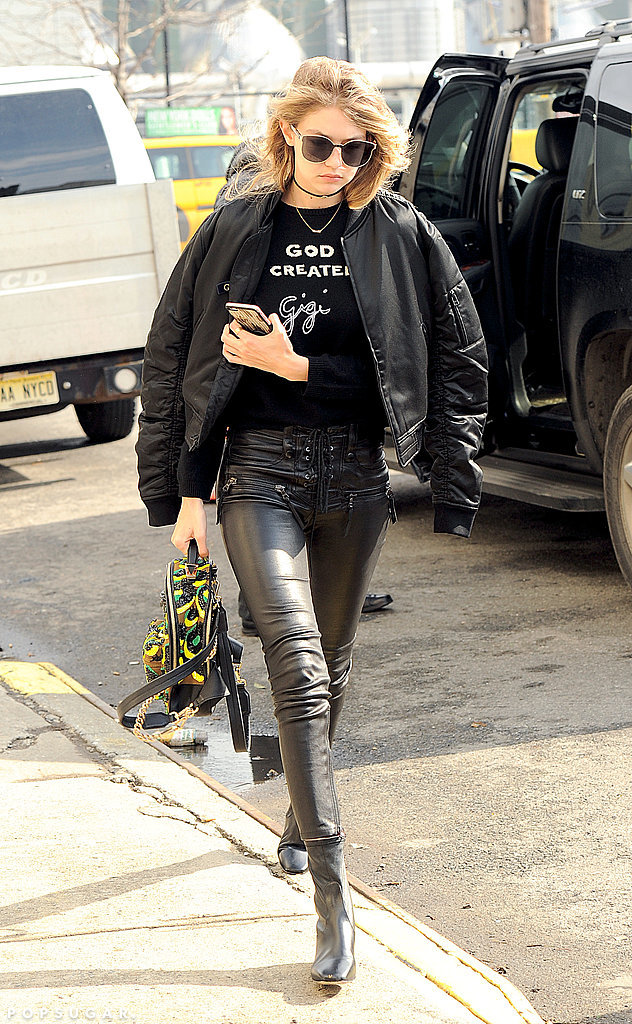 Gigi-Hadid-wearing-custom-Bella-Freud-sweater-Sandro-booties