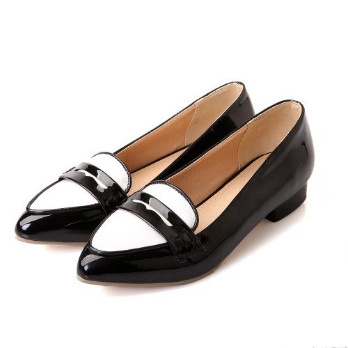 black and white pointed loafers