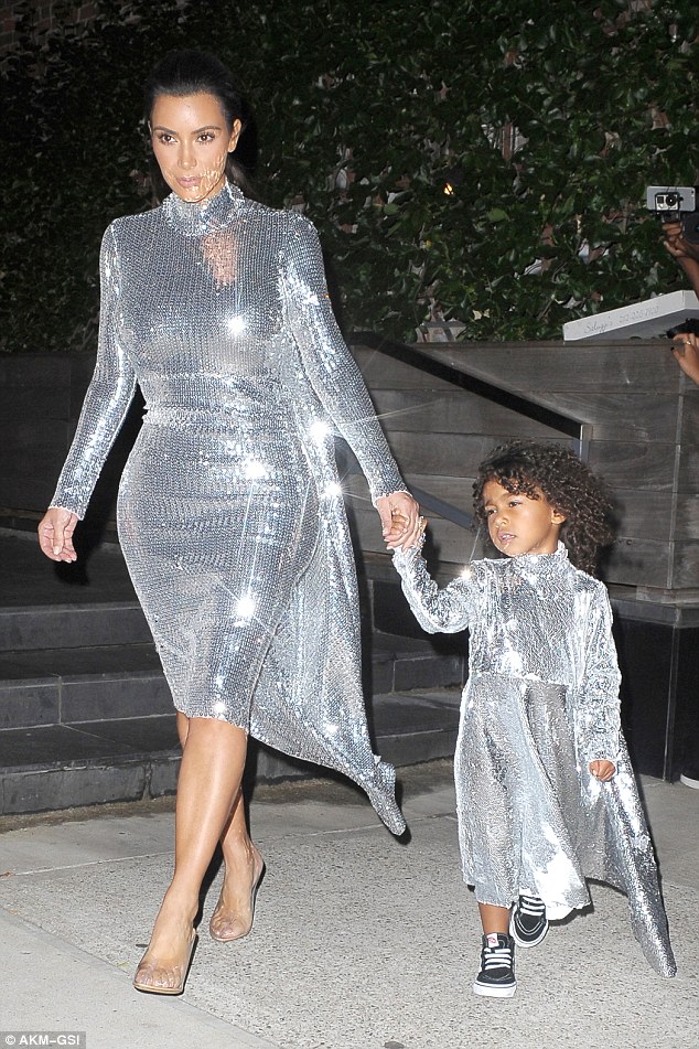 Kim-Kardashian-Sequin-dress-twinning-with-north-west-fashionpolicenigeria