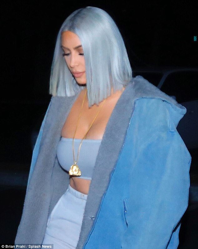 Kim Kardashian Icy Blue Christmas Hairstyle