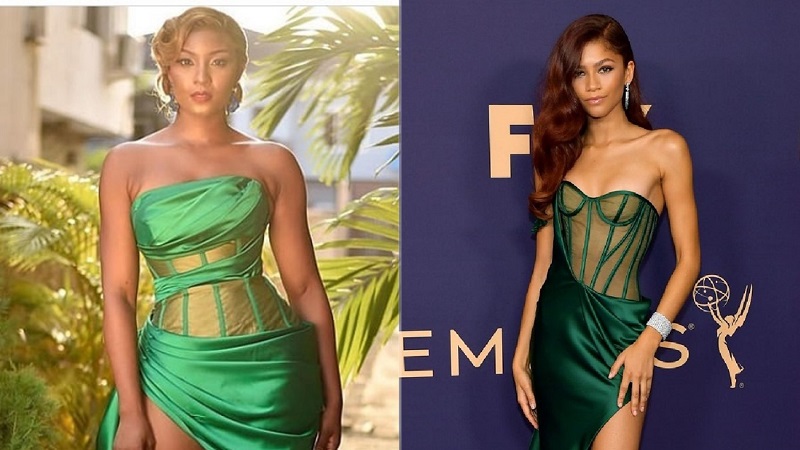 Osas Ighodaro Replicates Zendaya's Green Dress At The 2020 AMAVCAs