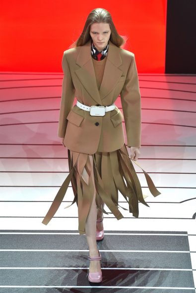 Model walks the runway for Prada during Milan Fashion Week AW2020