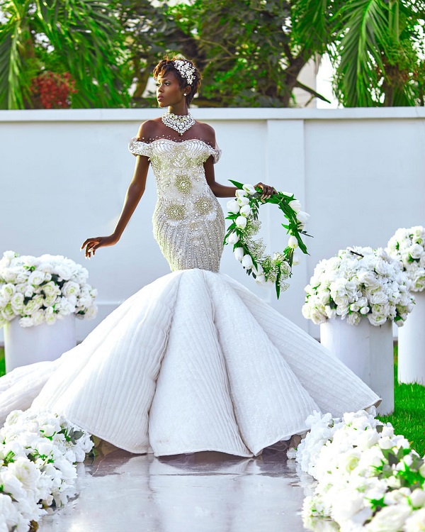 Model Wearing A Bridal Gown For Sima Brew Utopian Collection Campaign