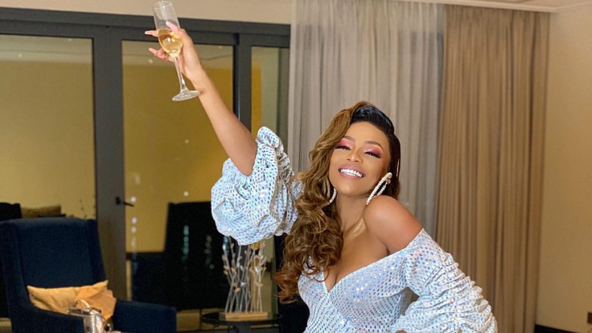 Bonang Matheba Wore Pajamas With A Live Party & Champagne For Her 33th