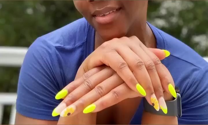 Genevieve Nnaji Sunflower Neon Green Manicure