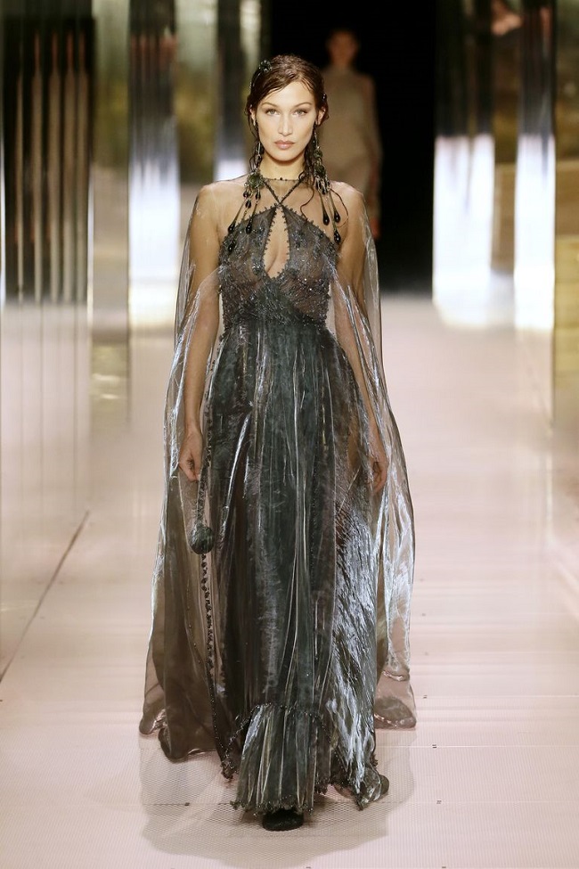 Bella Hadid walking Fendi's Spring/Summer 2021 debut couture show in Paris.