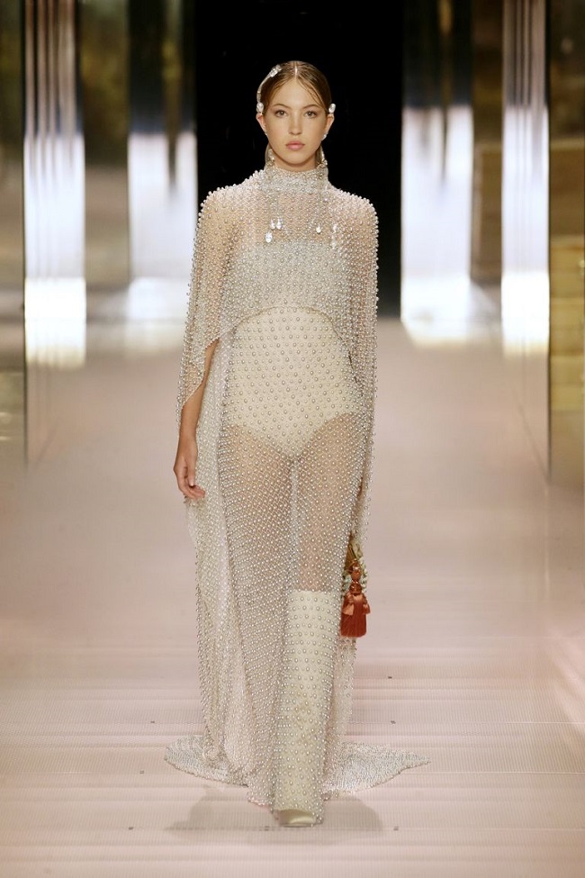 Lila Grace Moss Hack walking Fendi's Spring/Summer 2021 debut couture show in Paris