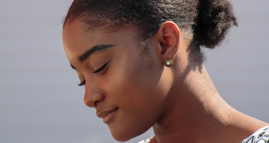 African American Woman Wearing Stud Earrings