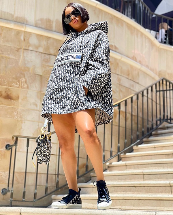 Toke Makinwa Wearing Dior Hooded Shirt Dress