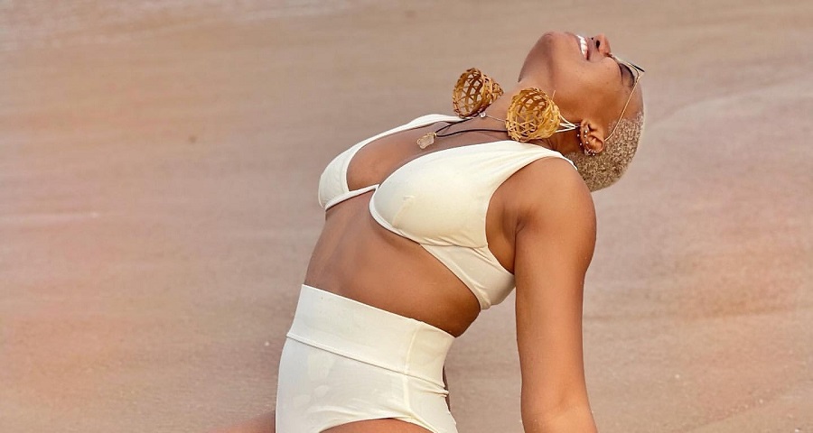 Nancy Isime Rocks A Flattering High-Rise Swimsuit For A Beach Day
