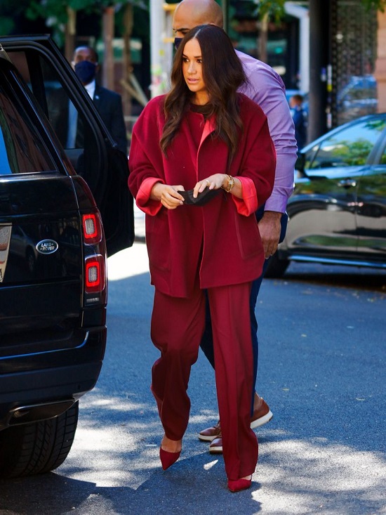 Meghan Markle Red Suit Worn During Her Visit to P.S. 123 Mahalia Jackson School in Harlem