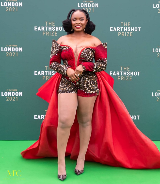 Yemi Alade Wore A Beautiful Ankara Romper With A Train For The Earthshot Prize Awards