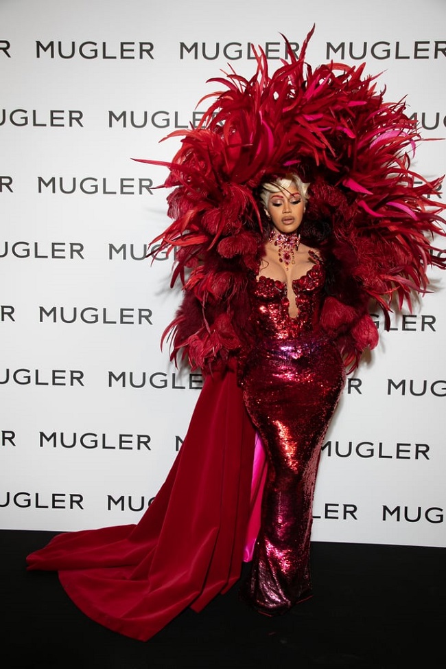 Cardi B Thiery Mugler Red Sequin Dress Paris Fashion Week Spring-Summer 2022