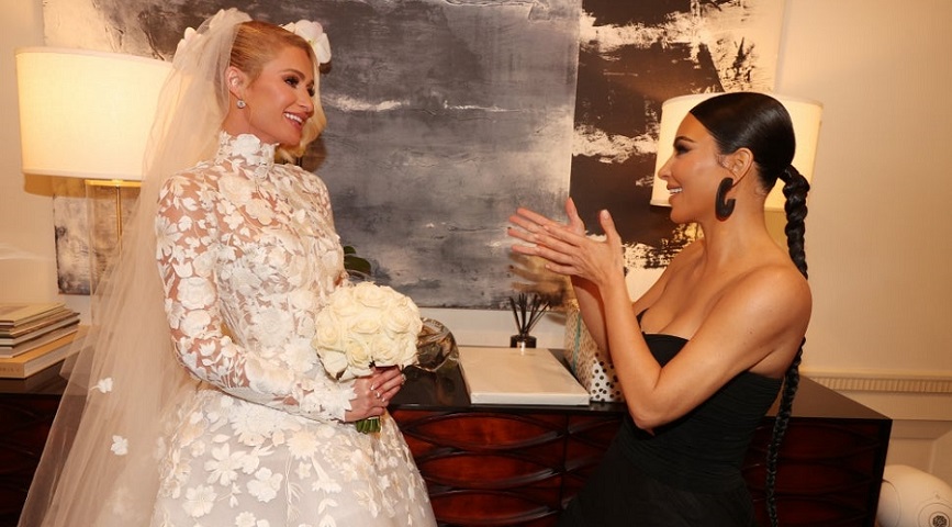 Kim Kardashian Attends Paris Hilton Wedding Wearing Rick Owens Shoulder Baring Black Gown