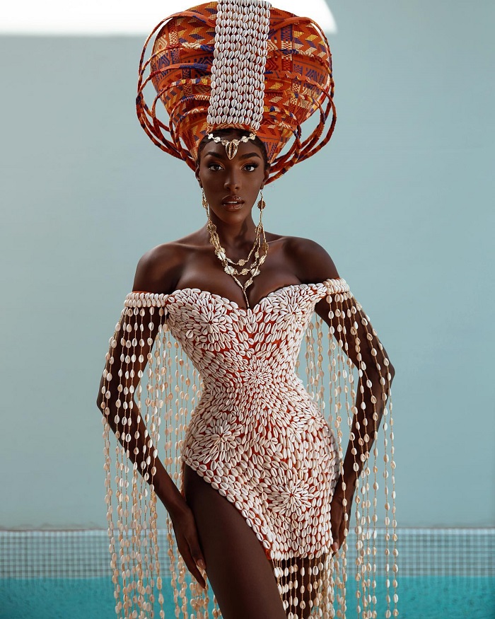 This Stunning Cowrie Dress Worn By Miss Côte d'Ivoire, Olivia Yace, Is Going Viral For All The Right Reasons