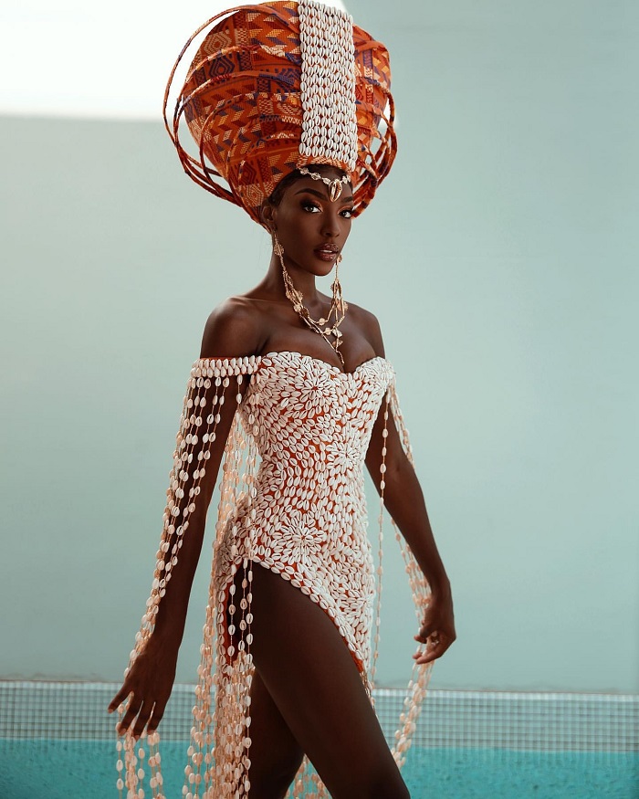 This Stunning Cowrie Dress Worn By Miss Côte d'Ivoire, Olivia Yace, Is Going Viral For All The Right Reasons