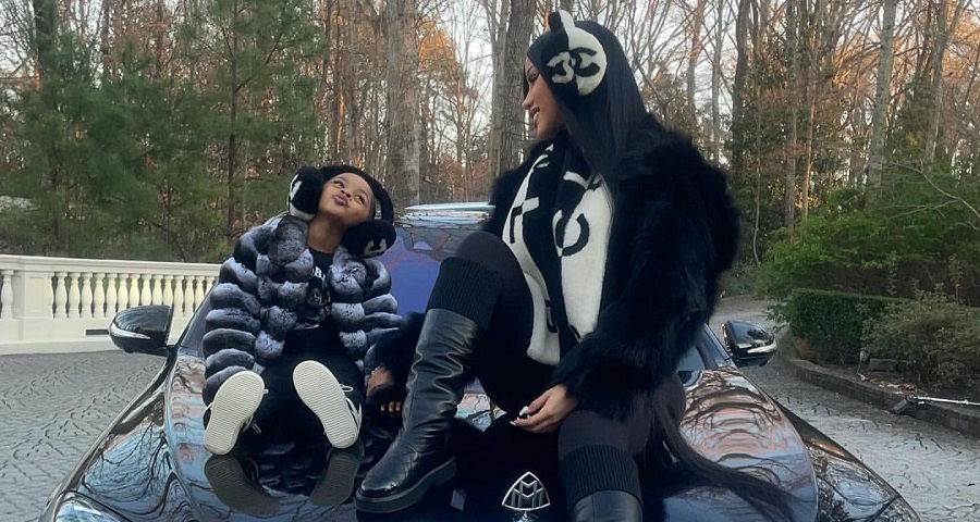 Cardi B and Daughter Kulture Posing In Puffer Jackets