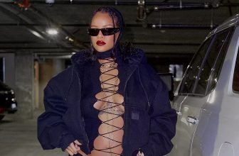 Rihanna Reimagines Maternity Dressing In Baby Bump-Baring Lace-Up Top