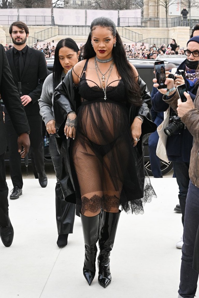 Rihanna Wears A See-Through Dress To Attend Dior's Paris Fashion Week Show