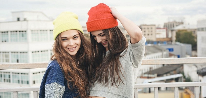 Photo of girls wearing colorful beanie