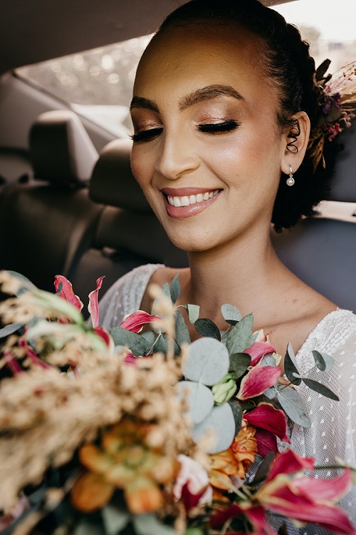 Photo of Bride Wearing False Eyelash Extensions