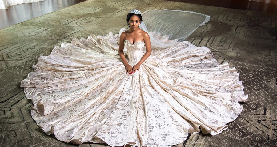 African American Woman Showing Off Her Beautiful Wedding Gown