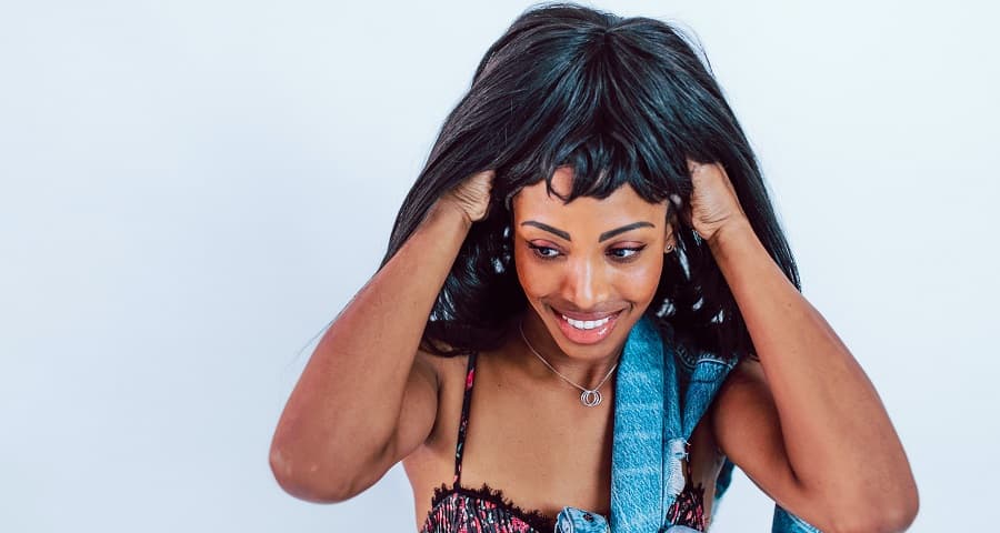 African American woman wearing wig hair image
