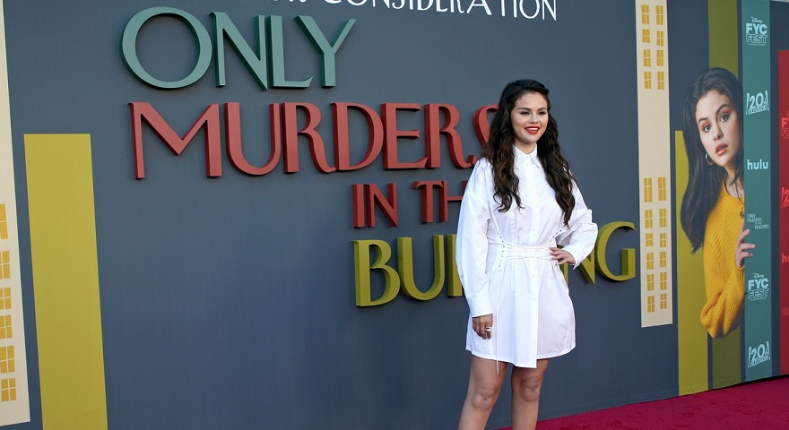 Selena Gomez White Shirt Dress Only Murders in the Building premiere