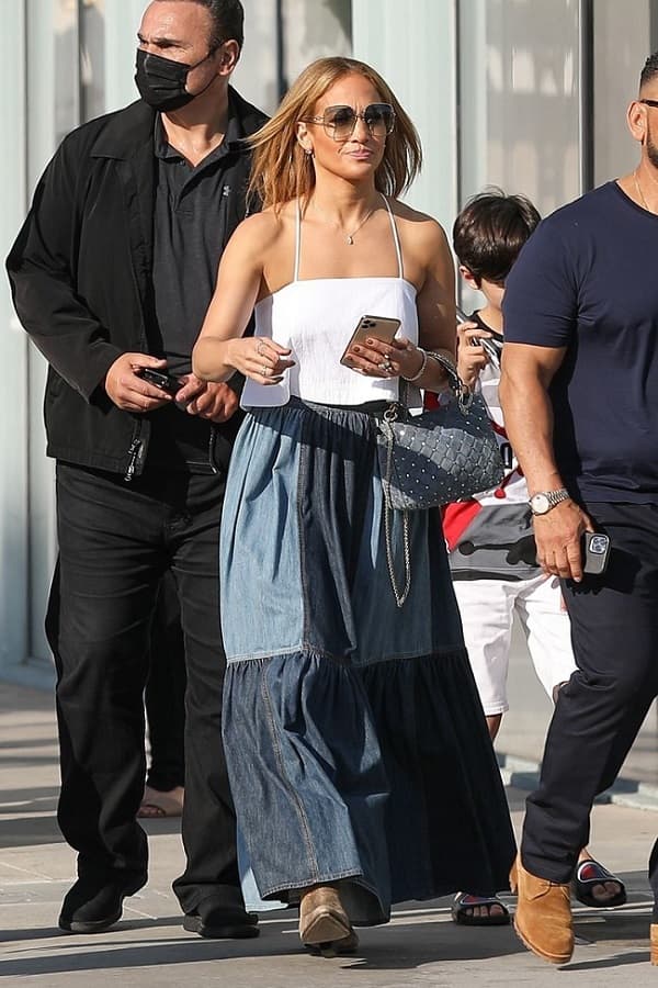 Jennifer Lopez Wearing Patchwork Maxi Skirt