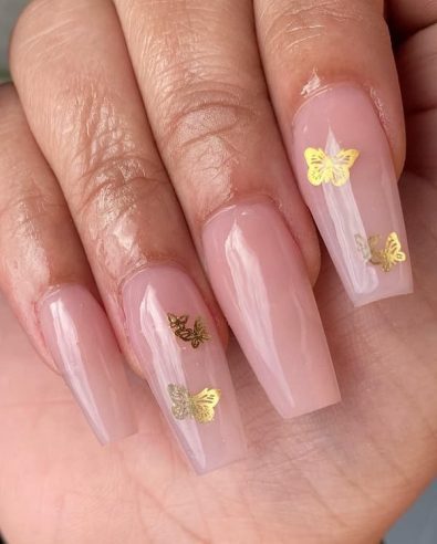 Subtle Gold Butterfly Nail Art Photo