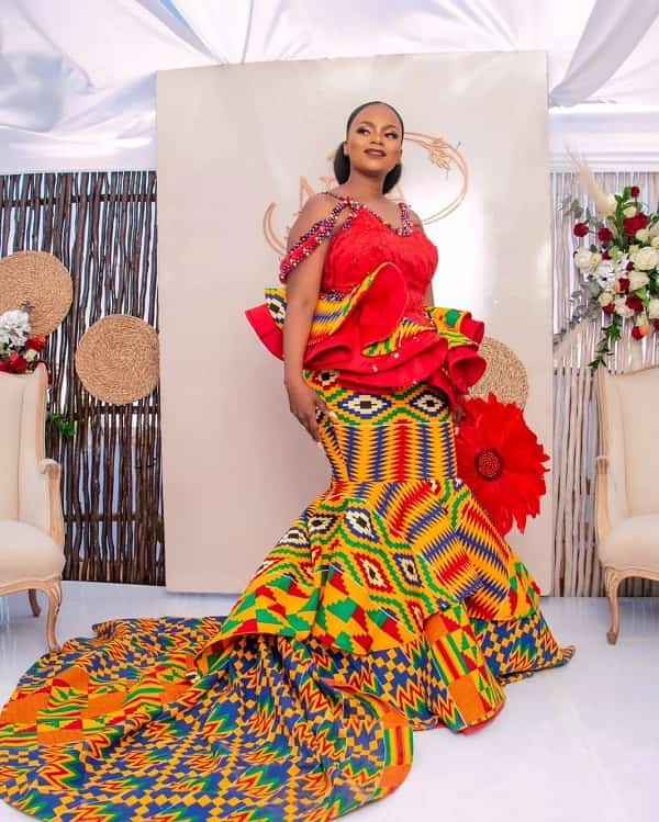 Woman wearing Kente African Prints Dress - Fashion Police NIgeria