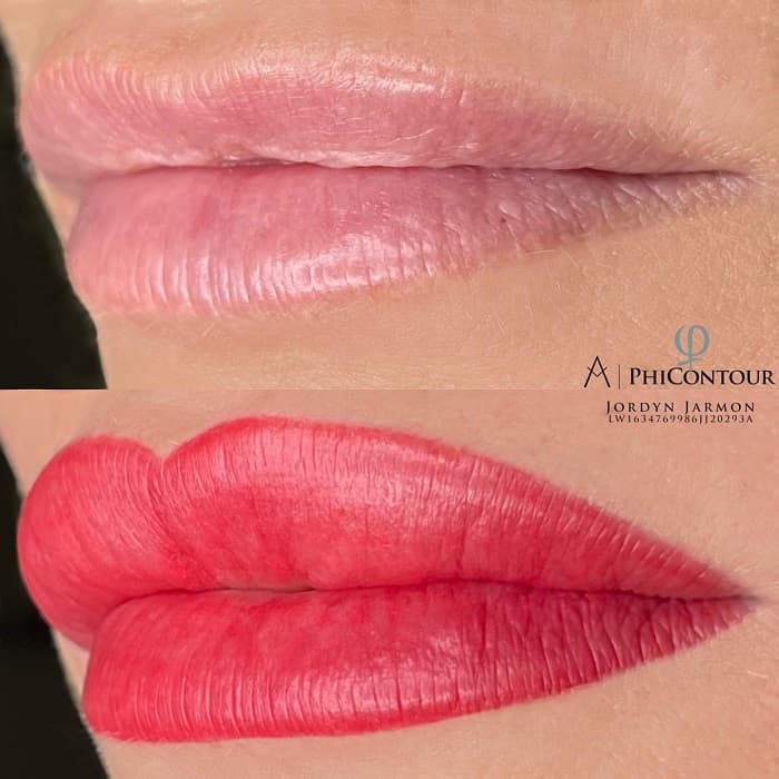 Before and after photo of lip blushing