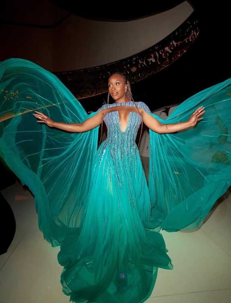 Jackie Aina shines in blue gown and Fulani braids