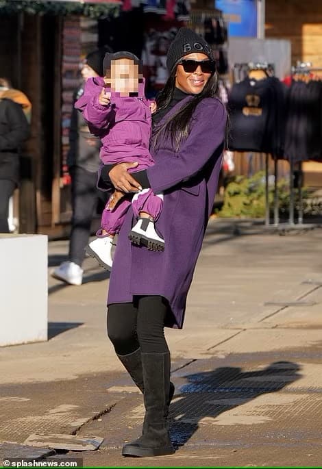 Naomi Campbell and Daughter matching purple outfit