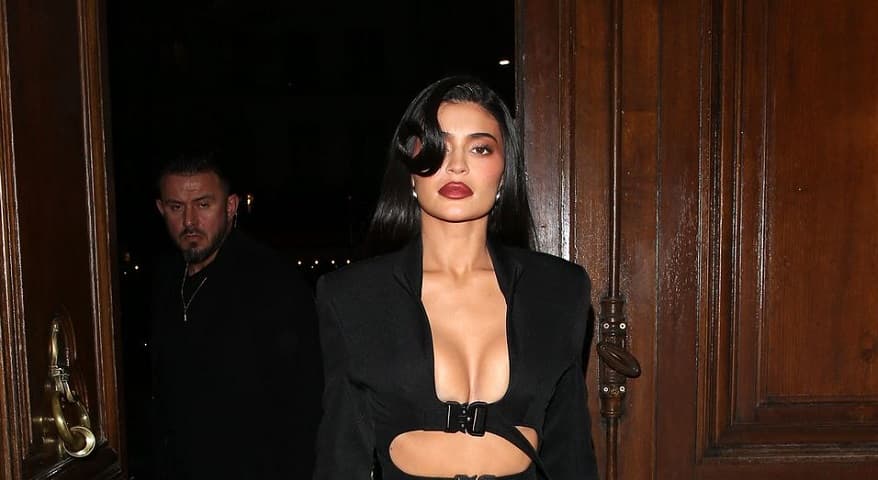 Kylie Jenner bondage-inspired dress Paris couture week 2023 photo