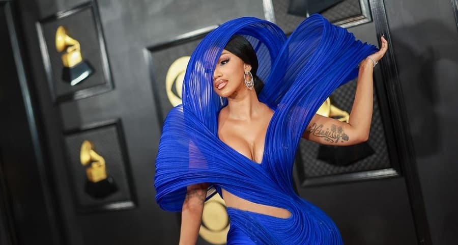 Cardi B Electric blue gown Grammys 2023 red carpet look