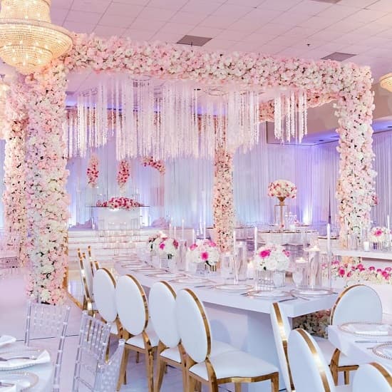 Blush pink floral wedding decoration idea photo