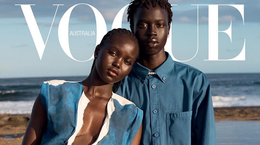 Model Adut Kech and brother Bior Vogue Australia cover