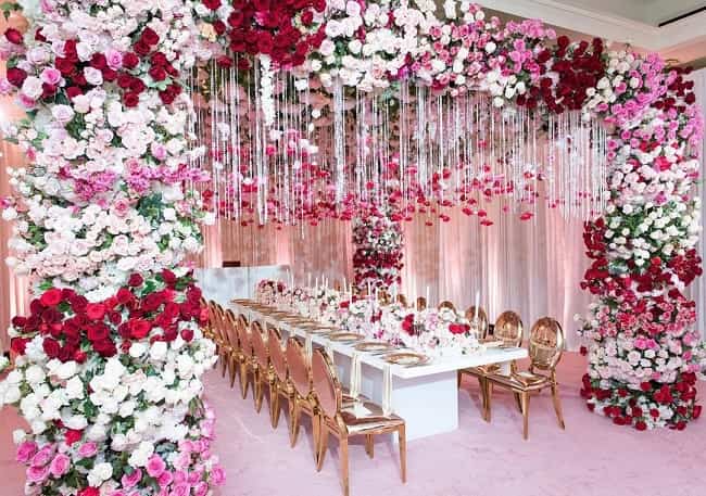 Rose pink floral wedding decor idea photo