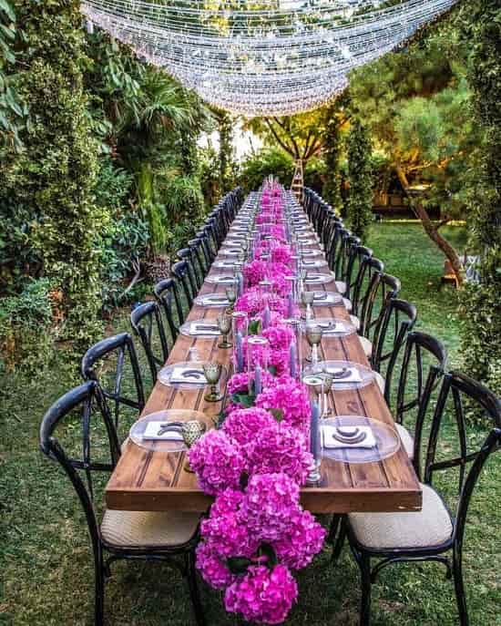 rustic and pink floral outdoor wedding decor idea photo