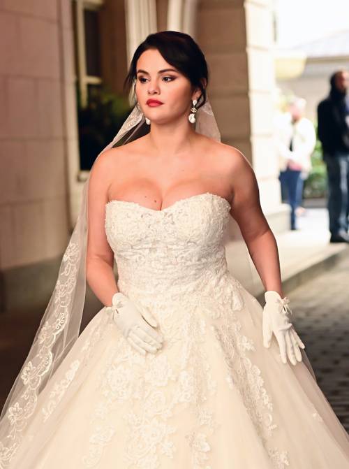 Selena Gomez Makes A Beautiful Bride Wearing A Fairtale Wedding Gown on the set of Only Murders in the Building in New York - 2023