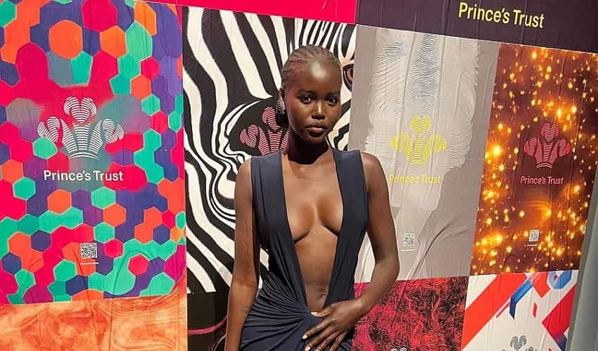 Adut Akech Goes Braless In A Super Plunging Dress For Prince’s Trust Gala In NYC