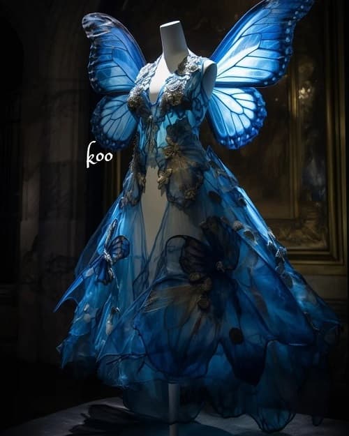 A stunning AI-generated butterfly dress by designer Koo No Yakata