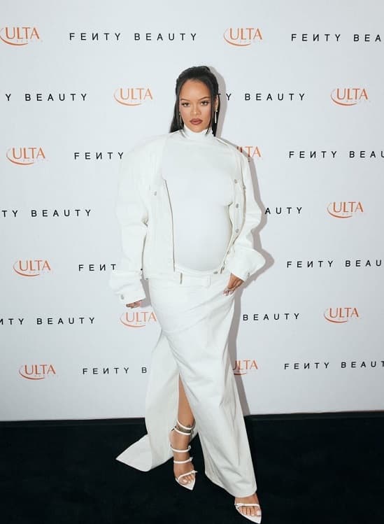 Rihanna all-white outfit Fenty Beauty glass slipper launch - Fashion Police Nigeria
