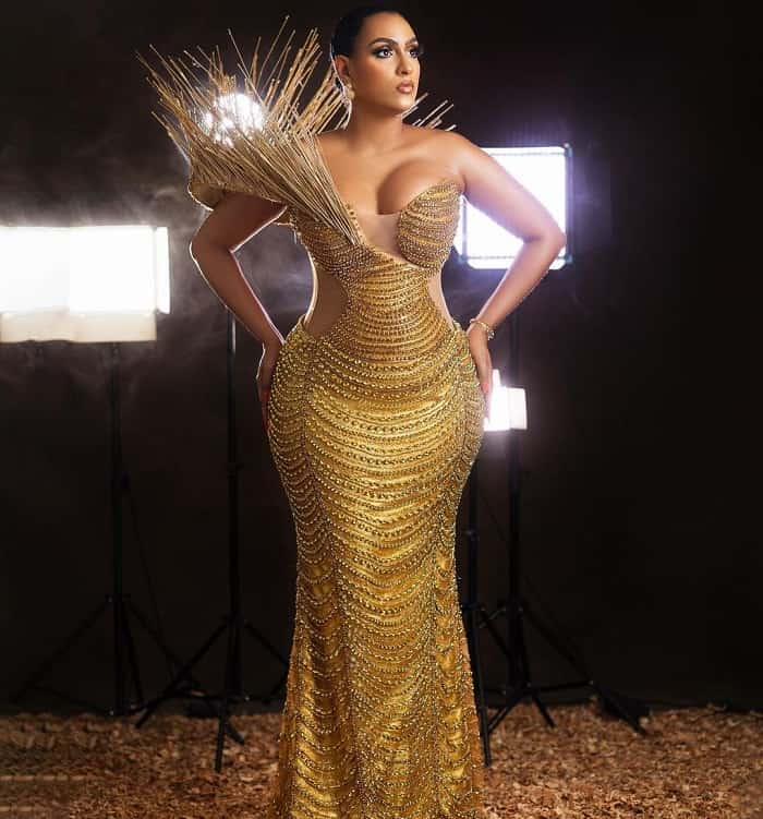 Juliet Ibrahim in a stunning gold outfit