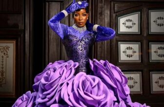 Sandra Essiene drapped in 3D Floral Dress