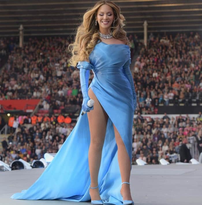 Beyonce in a blue dress 