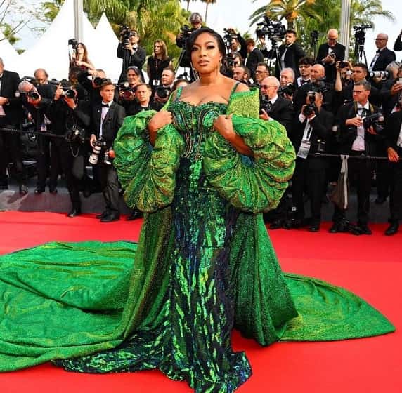 Chika Ike attended Cannes Film Festival 2023 in a shimmering emerald green gown by Kud Collections photo - Fashion Police Nigeria